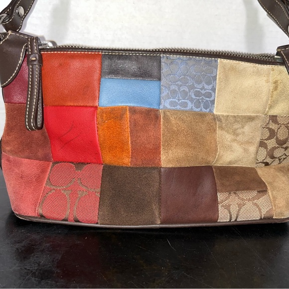 Coach 7048 Patchwork Shoulder Bag Multicolor Canvas Suede Leather - Picture 4 of 11